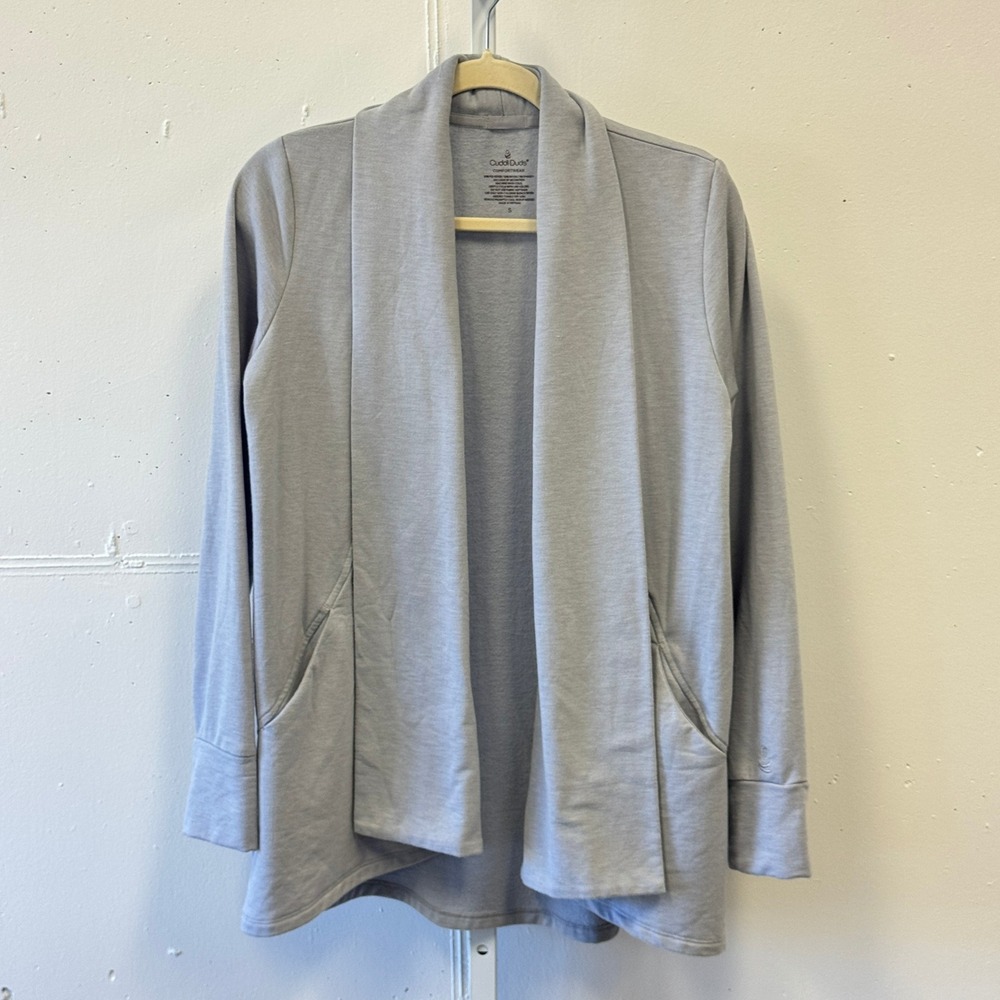 Cuddl Duds Comfortwear Gray Open Front Cardigan Sweater with Thumbholes Small